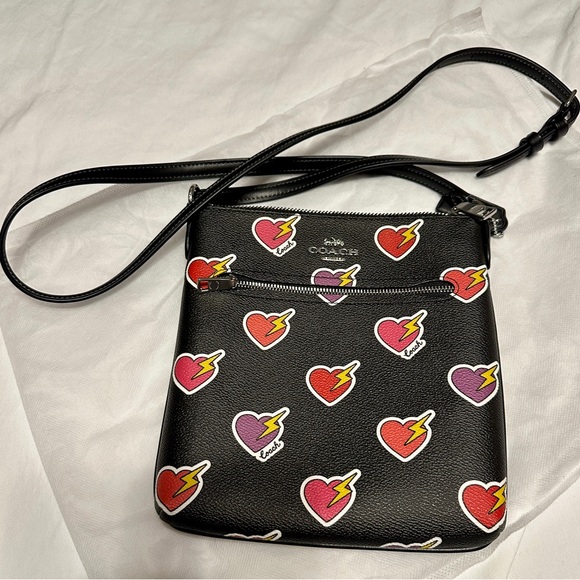 Coach Handbags - Coach Flying Heart Print Mini Rowen File bag black Crossbody 8.25x8.25x1.25